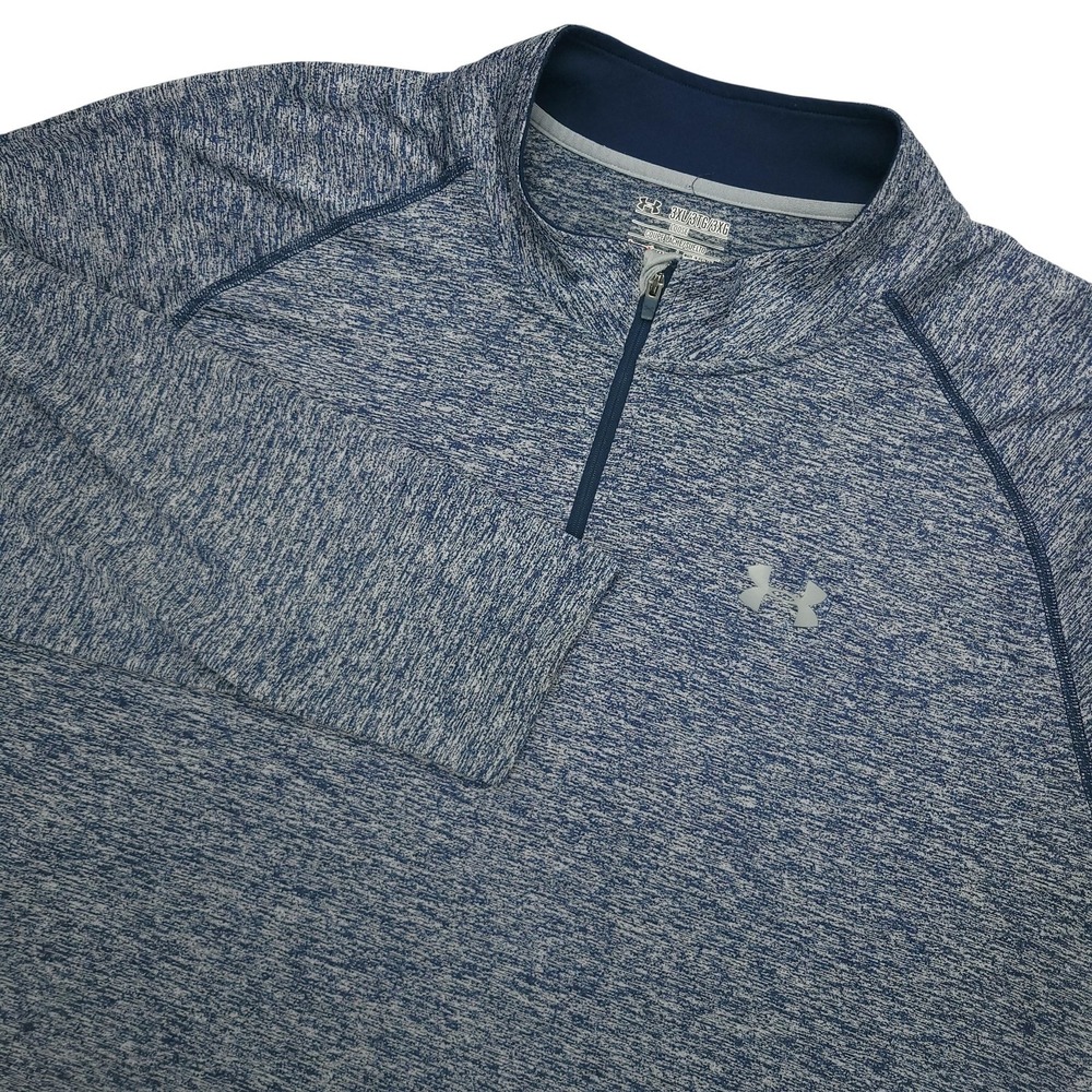 Under Armour HeatGear‎ Pullover Mens 3XL Blue Heather 1/4 Zip Long Sleeve Top